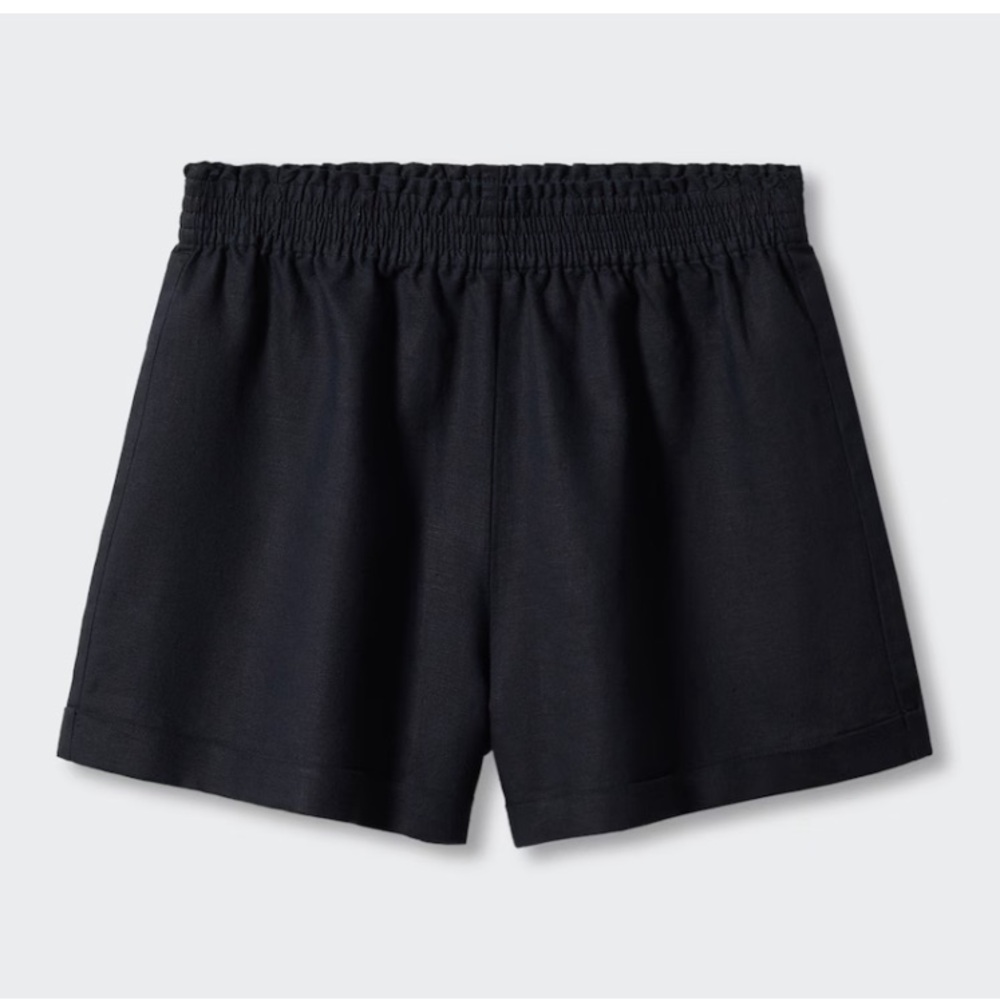 NWT Mango Black Pull-On Linen Shorts